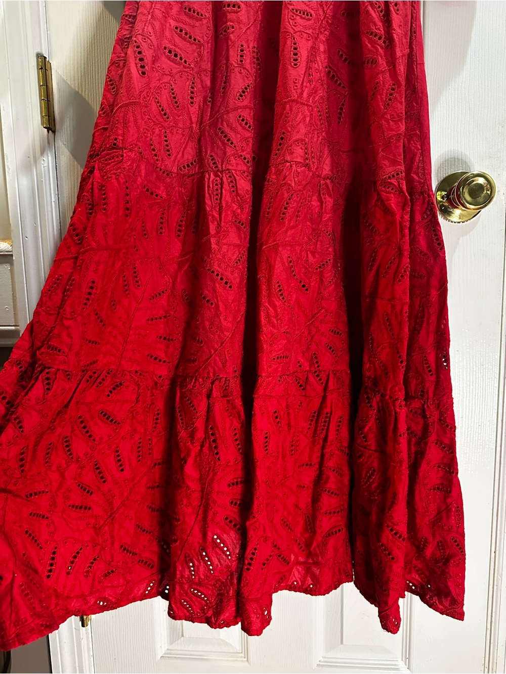ETHNC Red Eyelet Layered Midi Dress Puff Sleeves Small - Picture 4 of 9